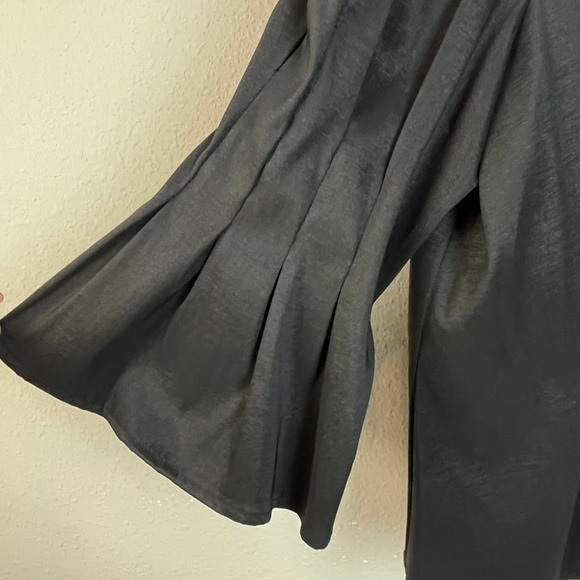 CHETTA B Women's Black Ruffled Embellished Button Up Dark Fairycore Top Size 16 - Picture 5 of 9